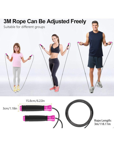 Cuerda de Saltar Gritin 3M Ajustable con Mango de Espuma Rosa