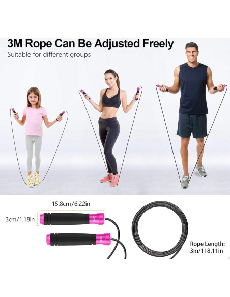 Cuerda de Saltar Gritin 3M Ajustable con Mango de Espuma Rosa