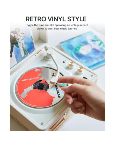 Reproductor de CD Portátil Tatyria Blanco con Bluetooth y Control Remoto