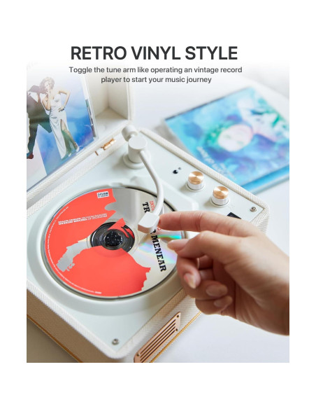 Reproductor de CD Portátil Tatyria Blanco con Bluetooth y Control Remoto