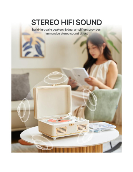 Reproductor de CD Portátil Tatyria Blanco con Bluetooth y Control Remoto