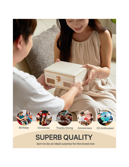 Reproductor de CD Portátil Tatyria Blanco con Bluetooth y Control Remoto