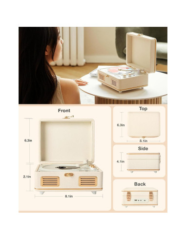 Reproductor de CD Portátil Tatyria Blanco con Bluetooth y Control Remoto