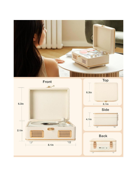 Reproductor de CD Portátil Tatyria Blanco con Bluetooth y Control Remoto