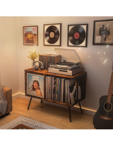 Soporte para Tocadiscos Faesun CPJ-1 con Tapa Abatible y Almacenamiento para 250 Álbumes