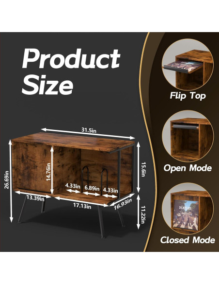 Soporte para Tocadiscos Faesun CPJ-1 con Tapa Abatible y Almacenamiento para 250 Álbumes