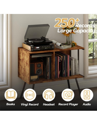 Soporte para Tocadiscos Faesun CPJ-1 con Tapa Abatible y Almacenamiento para 250 Álbumes