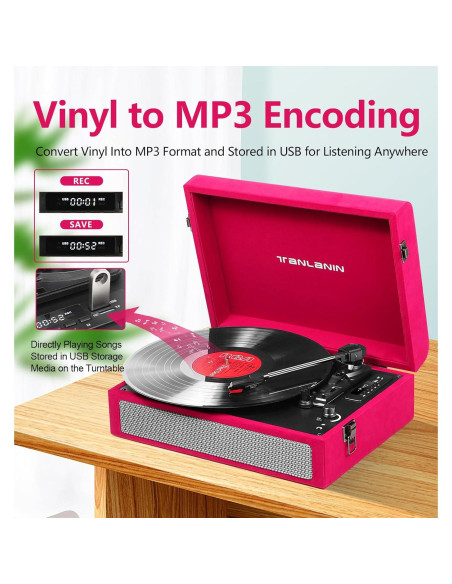 Reproductor de Vinilo Bluetooth TANLANIN TE-012RD 3 Velocidades