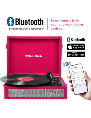 Reproductor de Vinilo Bluetooth TANLANIN TE-012RD 3 Velocidades