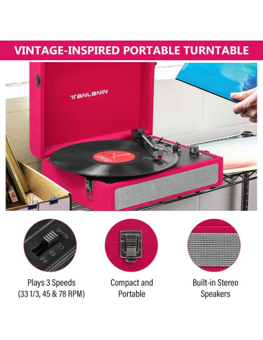 Reproductor de Vinilo Bluetooth TANLANIN TE-012RD 3 Velocidades