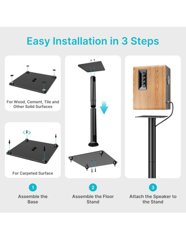 Soportes de Altavoces PEGZONE HWS1007BK, 76.4 CM, 24.95 KG, Negro