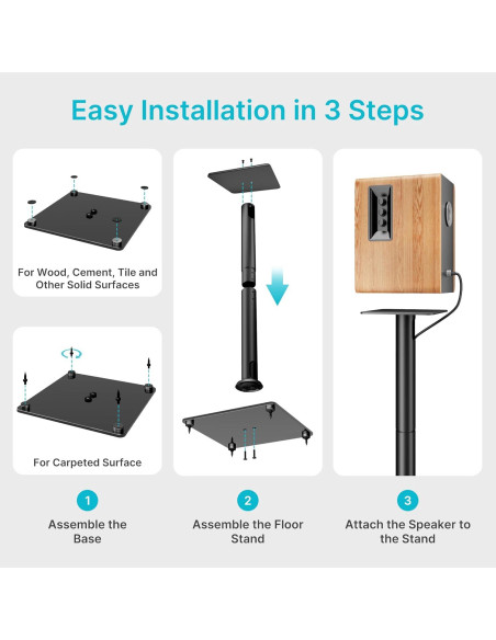 Soportes de Altavoces PEGZONE HWS1007BK, 76.4 CM, 24.95 KG, Negro