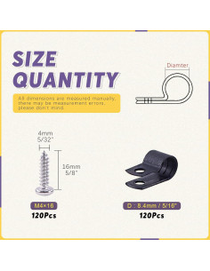 Clips de Cable de Plástico Nylon Swpeet 120 Piezas 8 mm Negro 2