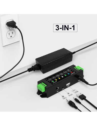 Amplificador Herdio 4 Canales Bluetooth 5.0 200W Montaje Pared