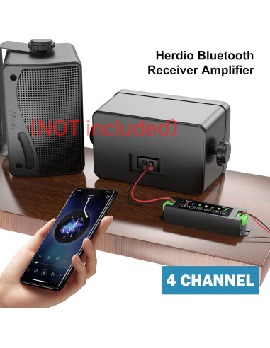 Amplificador Herdio 4 Canales Bluetooth 5.0 200W Montaje Pared