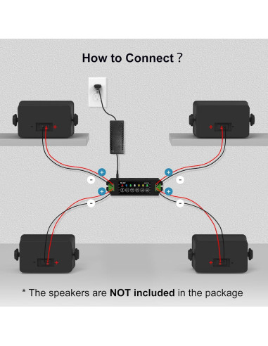 Amplificador Herdio 4 Canales Bluetooth 5.0 200W Montaje Pared