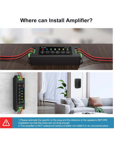 Amplificador Herdio 4 Canales Bluetooth 5.0 200W Montaje Pared