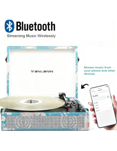 Reproductor de Vinilo Bluetooth TANLANIN TE-012GR 3 Velocidades 2