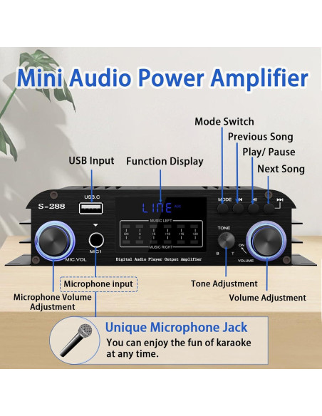 Amplificador Estéreo Bluetooth Eifotoric S288 4 Canales 50Wx4