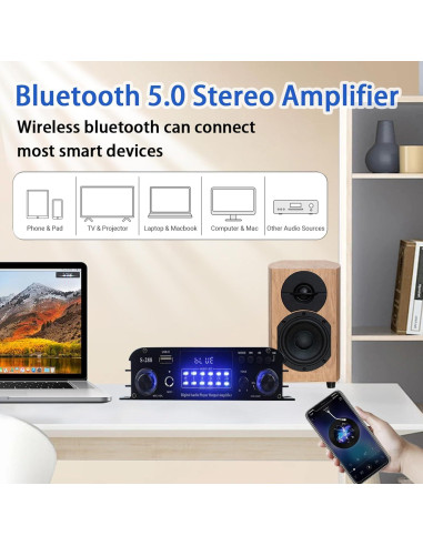 Amplificador Estéreo Bluetooth Eifotoric S288 4 Canales 50Wx4