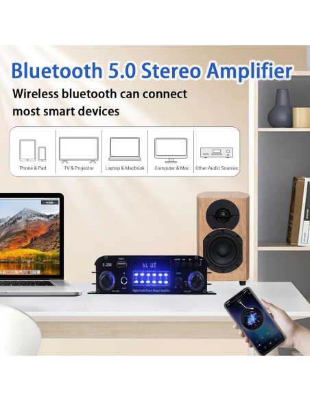 Amplificador Estéreo Bluetooth Eifotoric S288 4 Canales 50Wx4