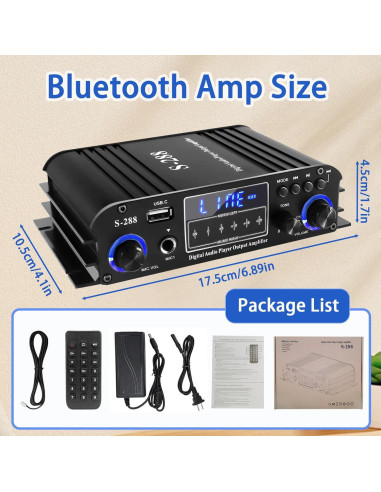 Amplificador Estéreo Bluetooth Eifotoric S288 4 Canales 50Wx4