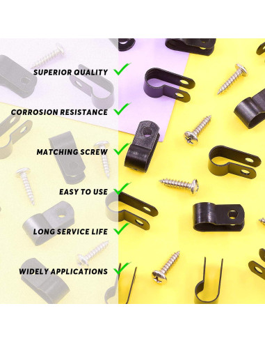 Clips de Cable de Plástico Nylon Swpeet 120 Piezas 8 mm Negro
