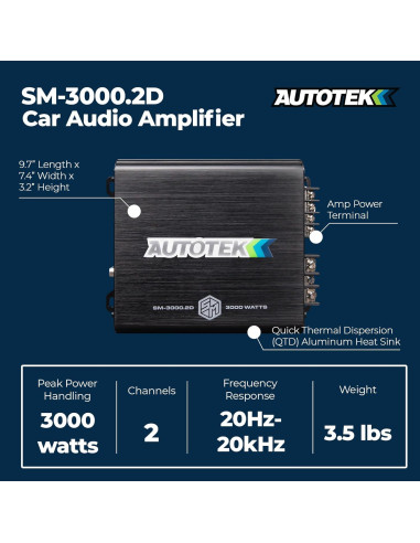 Amplificador de audio Autotek 3000W 2 canales Clase D