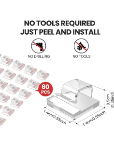 60 Clips de Cable Adhesivos Transparentes OIIVPWUL 1.4x1.4cm 2