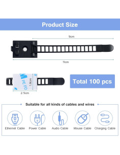 100 Sujetadores de Cable Adhesivos Fippy Nylon Negro 8.8cm 2