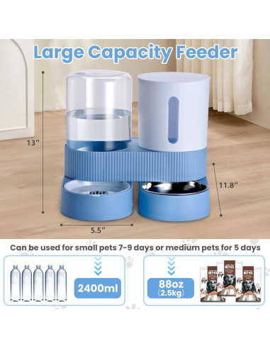 Comedero Automático Pawzone para Gatos y Perros 2.6L Azul