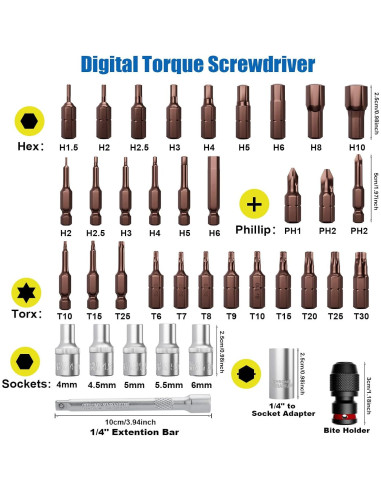 Destornillador de Par Digital ANPUDS 0.15-10Nm 42PCS