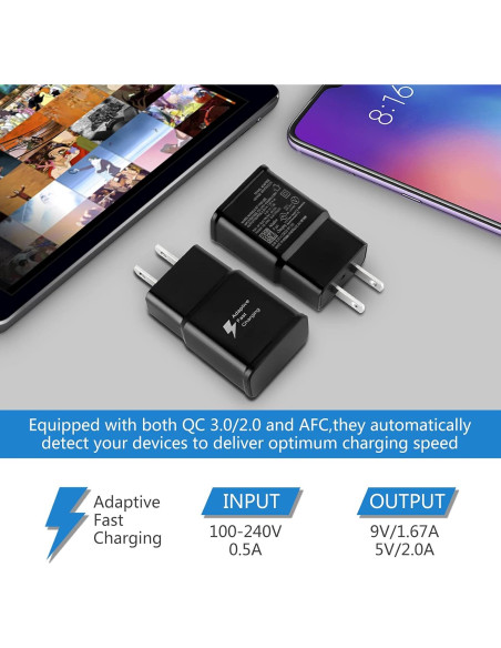 2 Adaptadores de Carga Rápida Adaptativa USB para Samsung