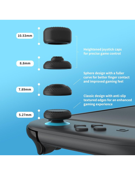 Tapas de Pulgar PlayVital para Joycon 2 - 8 Pack, Negro