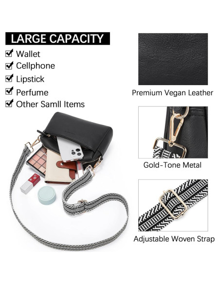 Bolso Cruzado BOSTANTEN de Cuero Vegano para Mujeres Negro