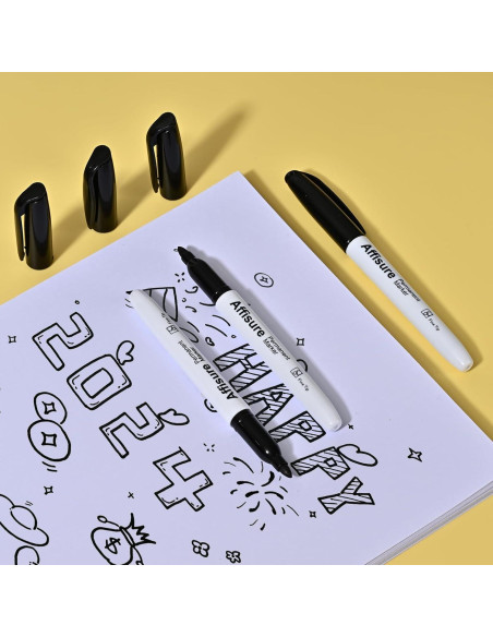 Marcadores Permanentes Affisure 60 Unidades Negro Punta Fina