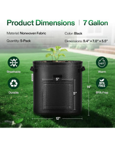 Bolsas de Cultivo VIVOSUN 7 Galones para Papas - 5 Piezas 2