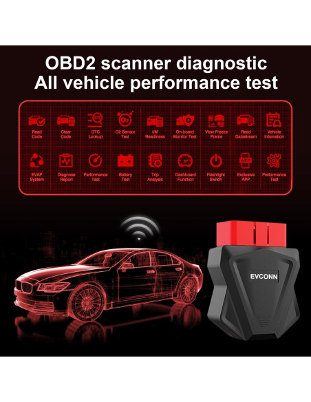 Escáner OBD2 EVCONN Inalámbrico Bluetooth 5.4 para iOS y Android