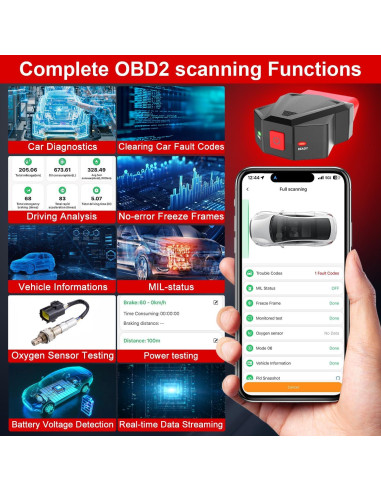 Escáner OBD2 EVCONN Inalámbrico Bluetooth 5.4 para iOS y Android