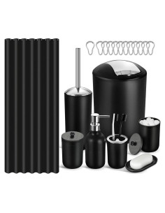 Juego de baño 20 piezas ALPIRIRAL negro con cortina y ganchos