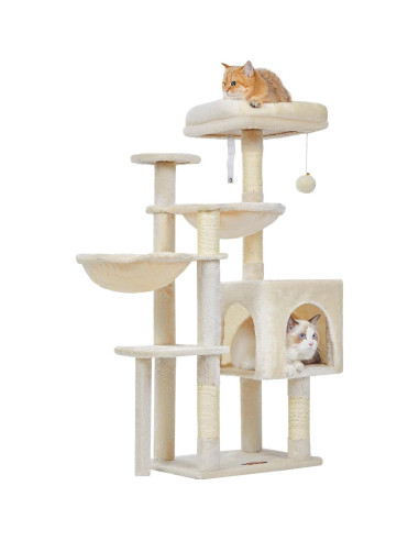 Árbol Gótico para Gatos Taoqimiao 100.6cm Beige con Hamacas
