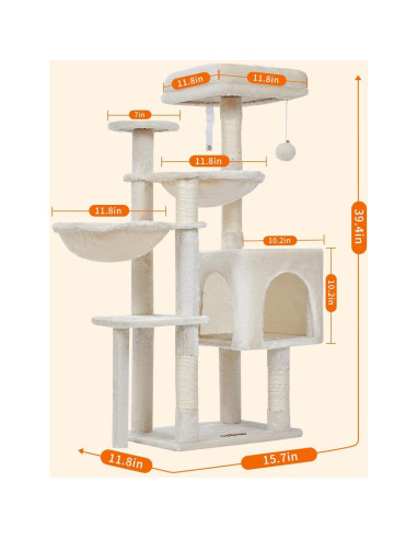Árbol Gótico para Gatos Taoqimiao 100.6cm Beige con Hamacas