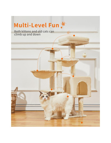 Árbol Gótico para Gatos Taoqimiao 100.6cm Beige con Hamacas