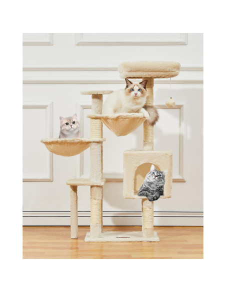 Árbol Gótico para Gatos Taoqimiao 100.6cm Beige con Hamacas