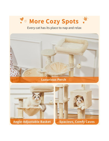 Árbol Gótico para Gatos Taoqimiao 100.6cm Beige con Hamacas