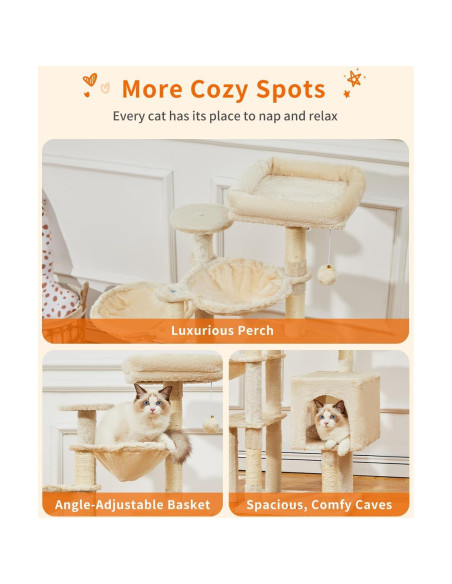 Árbol Gótico para Gatos Taoqimiao 100.6cm Beige con Hamacas