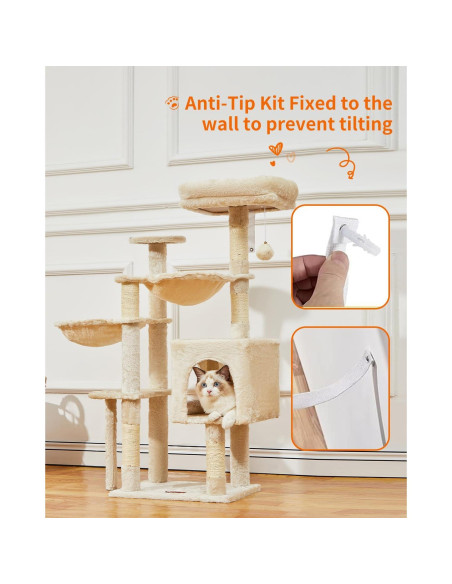 Árbol Gótico para Gatos Taoqimiao 100.6cm Beige con Hamacas