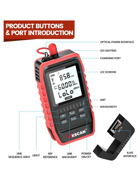 Probador de Fibra Óptica VXSCAN 3 en 1 - Medidor y Prueba RJ45