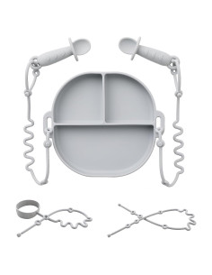 Plato de Silicona Andy Bear Azul Bebé con Ventosas y Cucharas