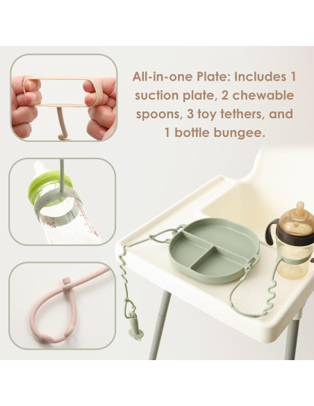 Plato de Silicona Andy Bear Azul Bebé con Ventosas y Cucharas